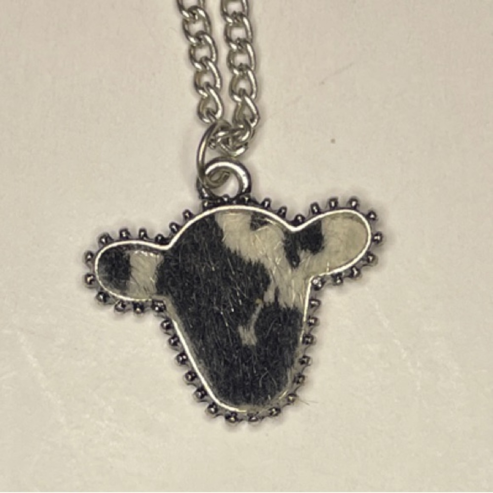 Textured Cow Pendant Western Farm Ranch Rodeo Boho Hippie Festival Necklace